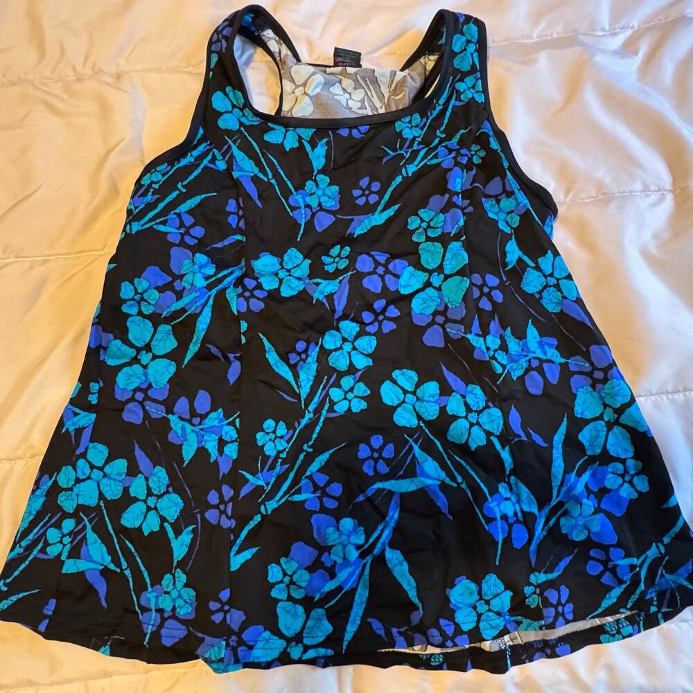 Junonia tankini top, black with blue floral, 1x